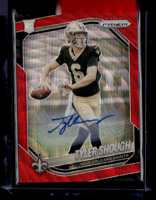 2025 Panini Prizm #327 Tyler Shough Prizm Rookie Autographs Red Wave #/149
