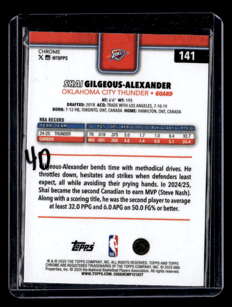 2025-26 Topps Chrome Sapphire Edition #141 Shai Gilgeous-Alexander