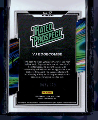 2024 Panini Prizm Draft Picks #17 V.J. Edgecombe Blue Seismic #/149