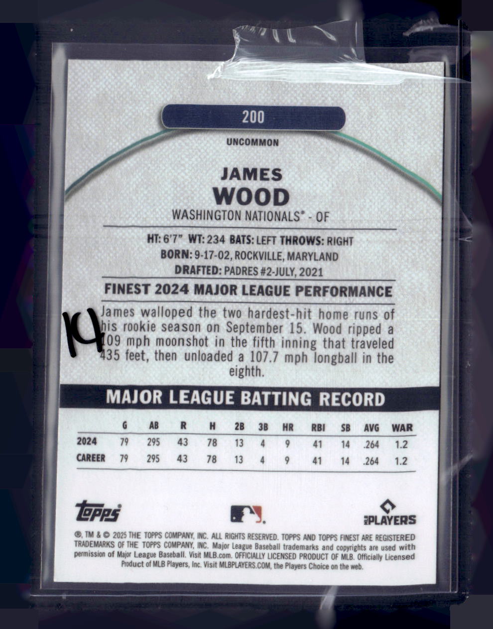2025 Finest #200 James Wood Purple Checkerboard Refractors #/99