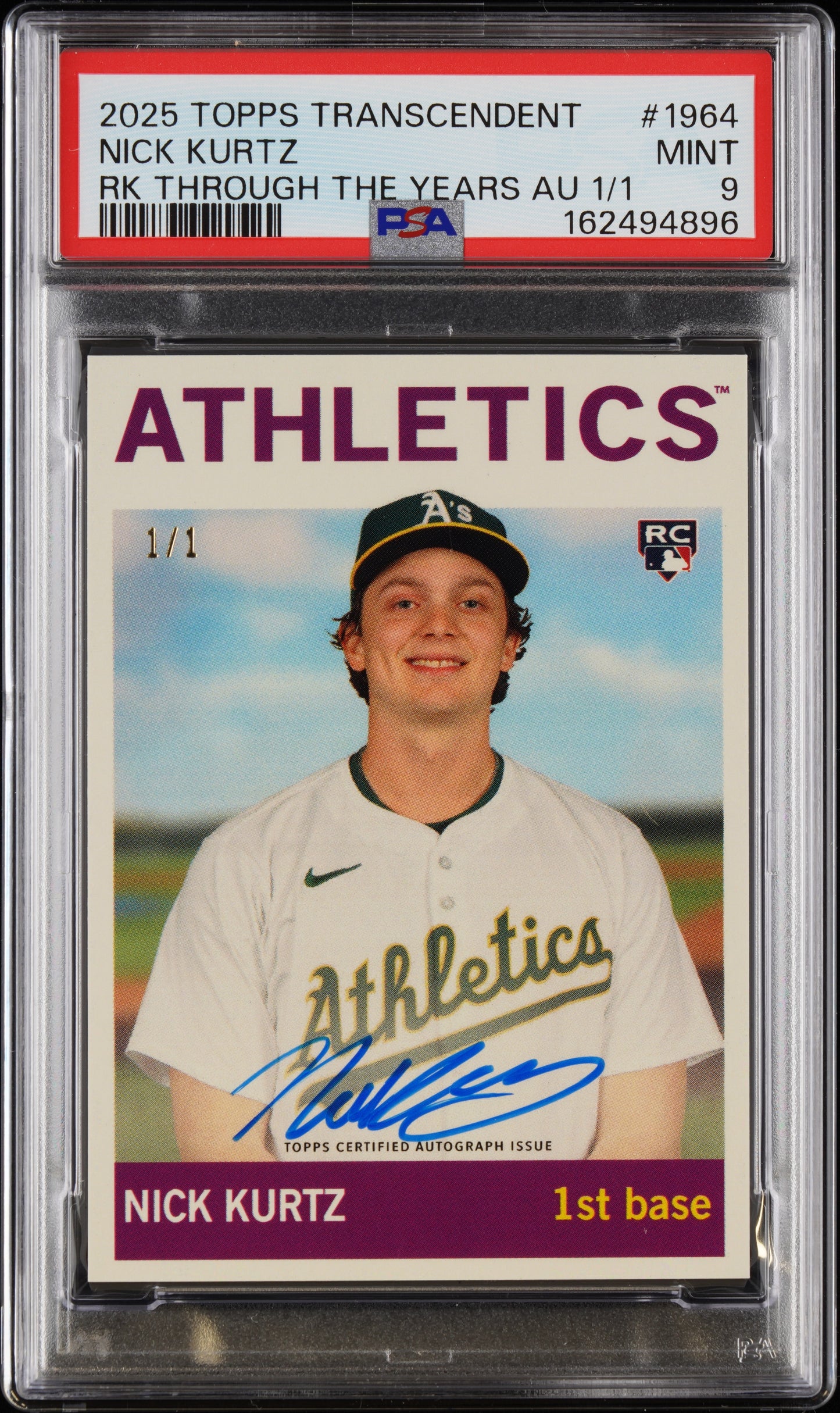 2025 Topps Rookie Through The Years Auto 1/1 #1964 Nick Kurtz PSA 9 162494896