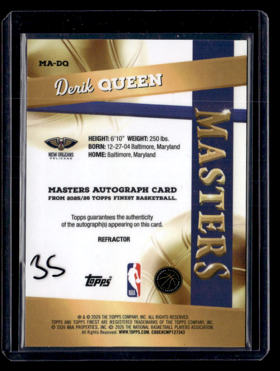 2025-26 Finest #MA-DQ Derik Queen Masters Autographs
