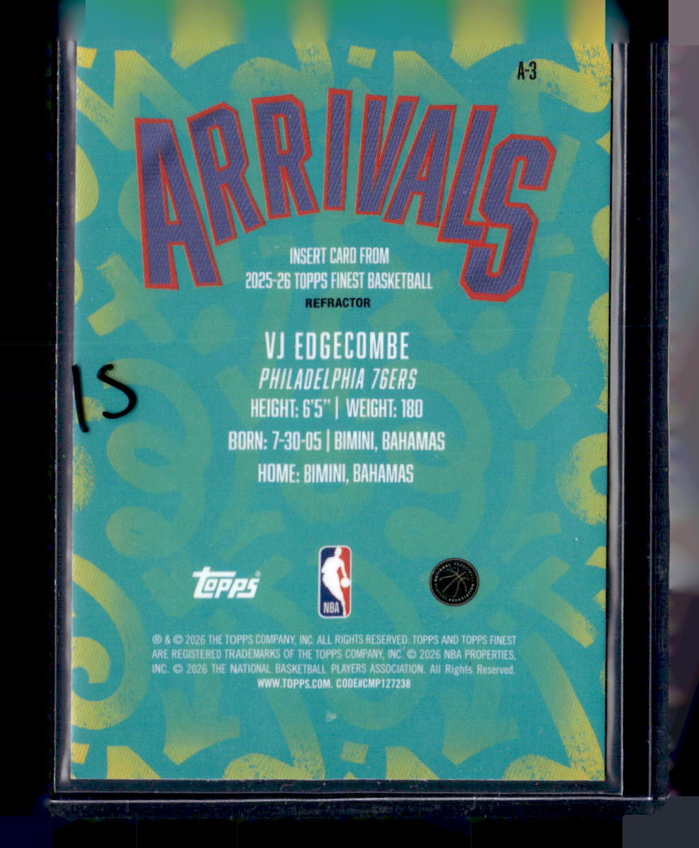 2025-26 Finest #A-3 VJ Edgecombe Arrivals Refractor