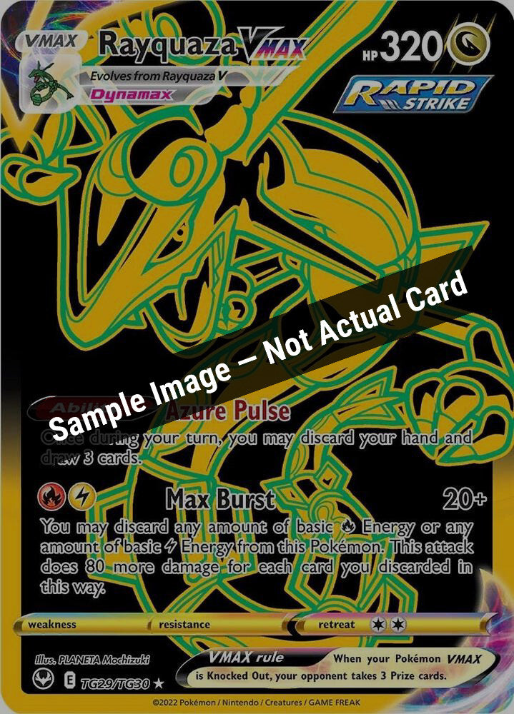 Pokemon,SWSH12: Silver Tempest Trainer Gallery,Rayquaza VMAX (Secret) - TG29/TG30,Holofoil,Moderately Played — Sample Image, Not Actual Card