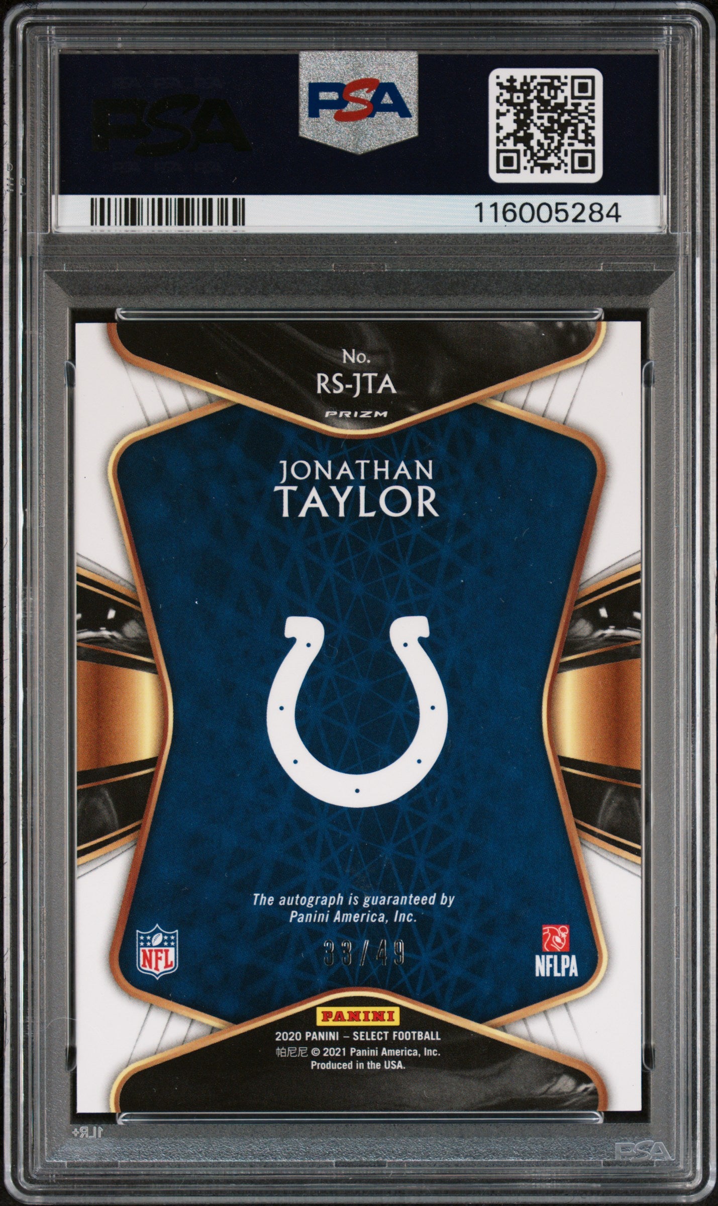 2020 Panini Select #JTA Jonathan Taylor Rke.Sig.Prizm-Light Blue PSA 9