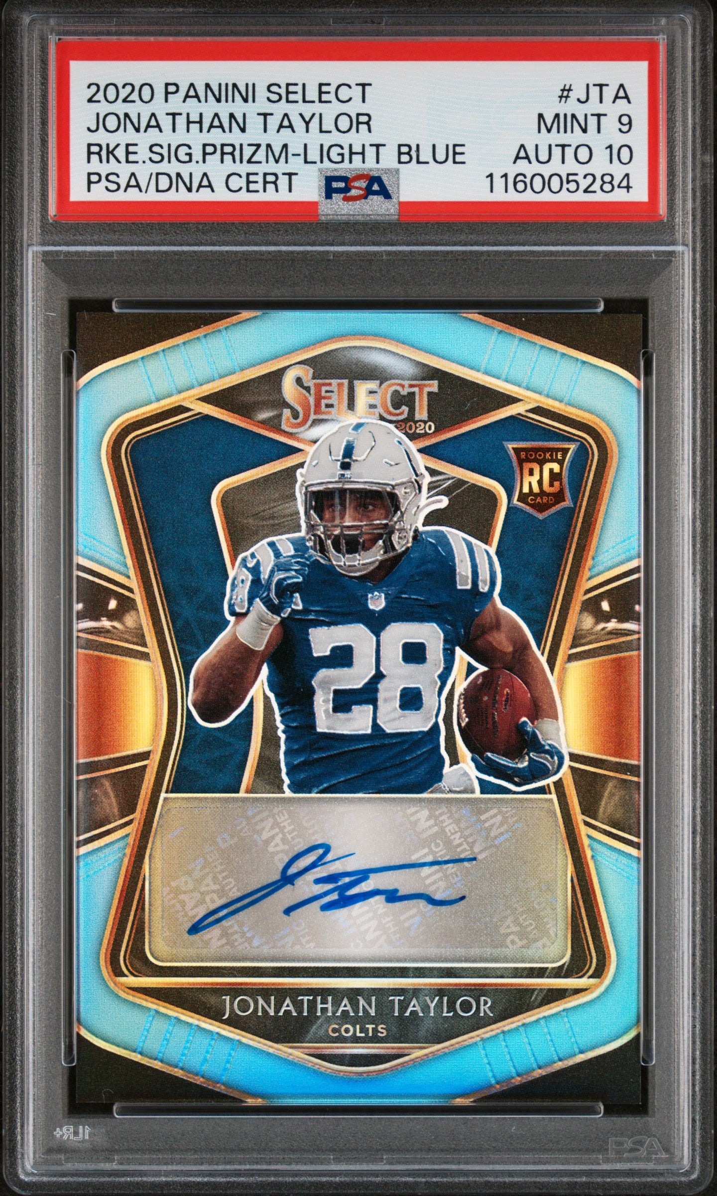 2020 Panini Select #JTA Jonathan Taylor Rke.Sig.Prizm-Light Blue PSA 9