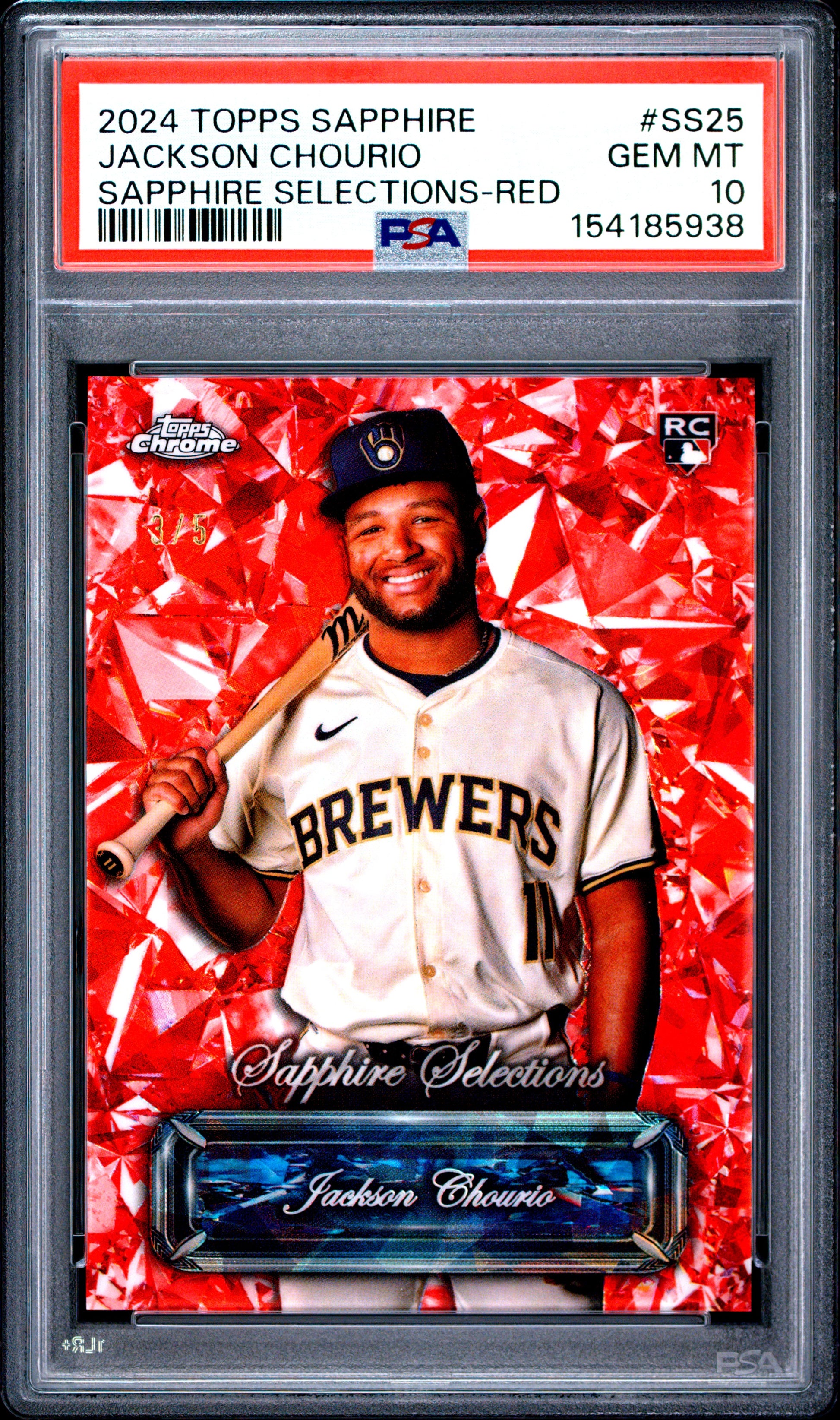 2024 Topps Chrome Sapphire #SS25 Jackson Chourio Sapphire Selections-Red PSA 10