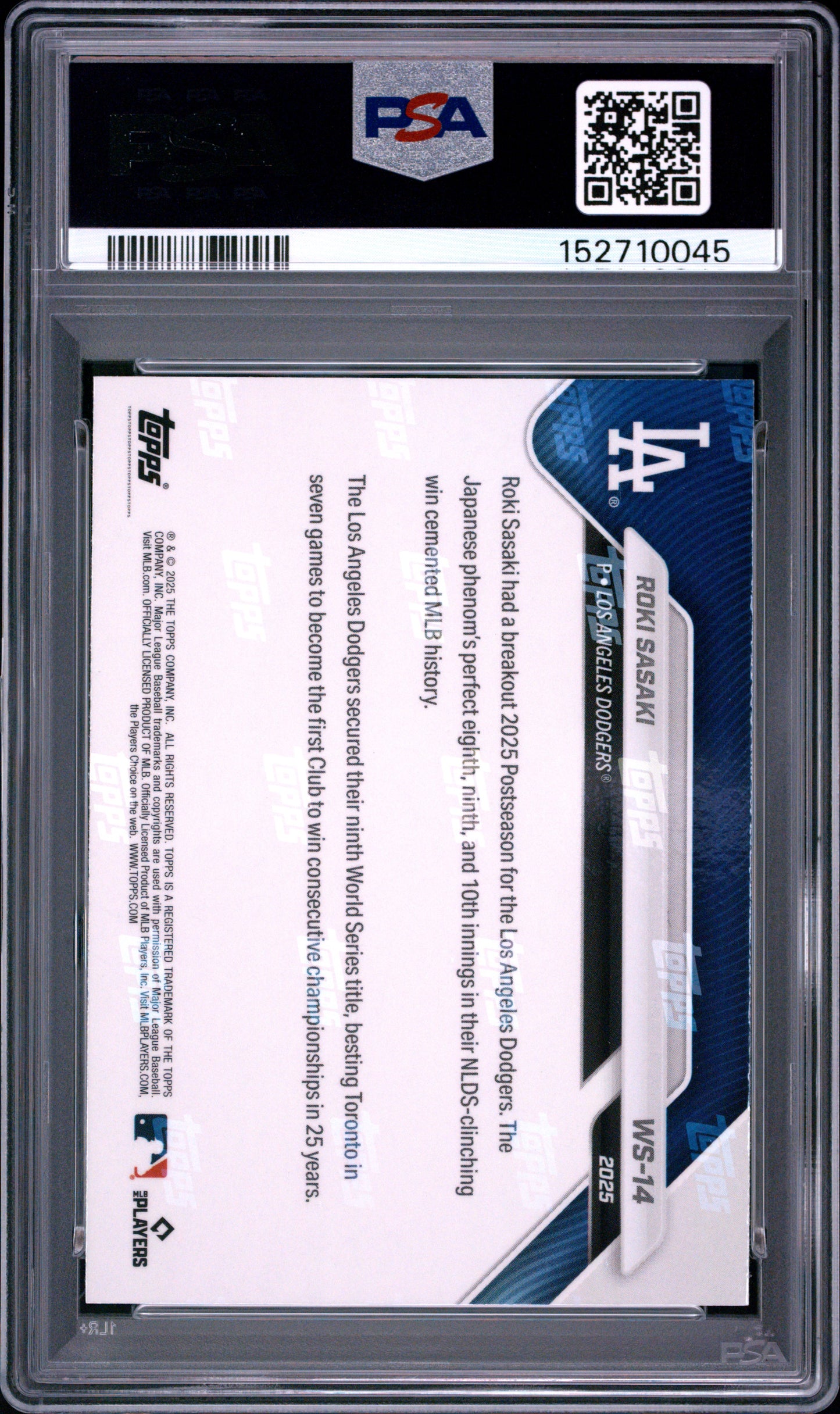 2025 Topps Now Los Angeles Dodgers World Series Champions #14 Roki Sasaki PSA 10