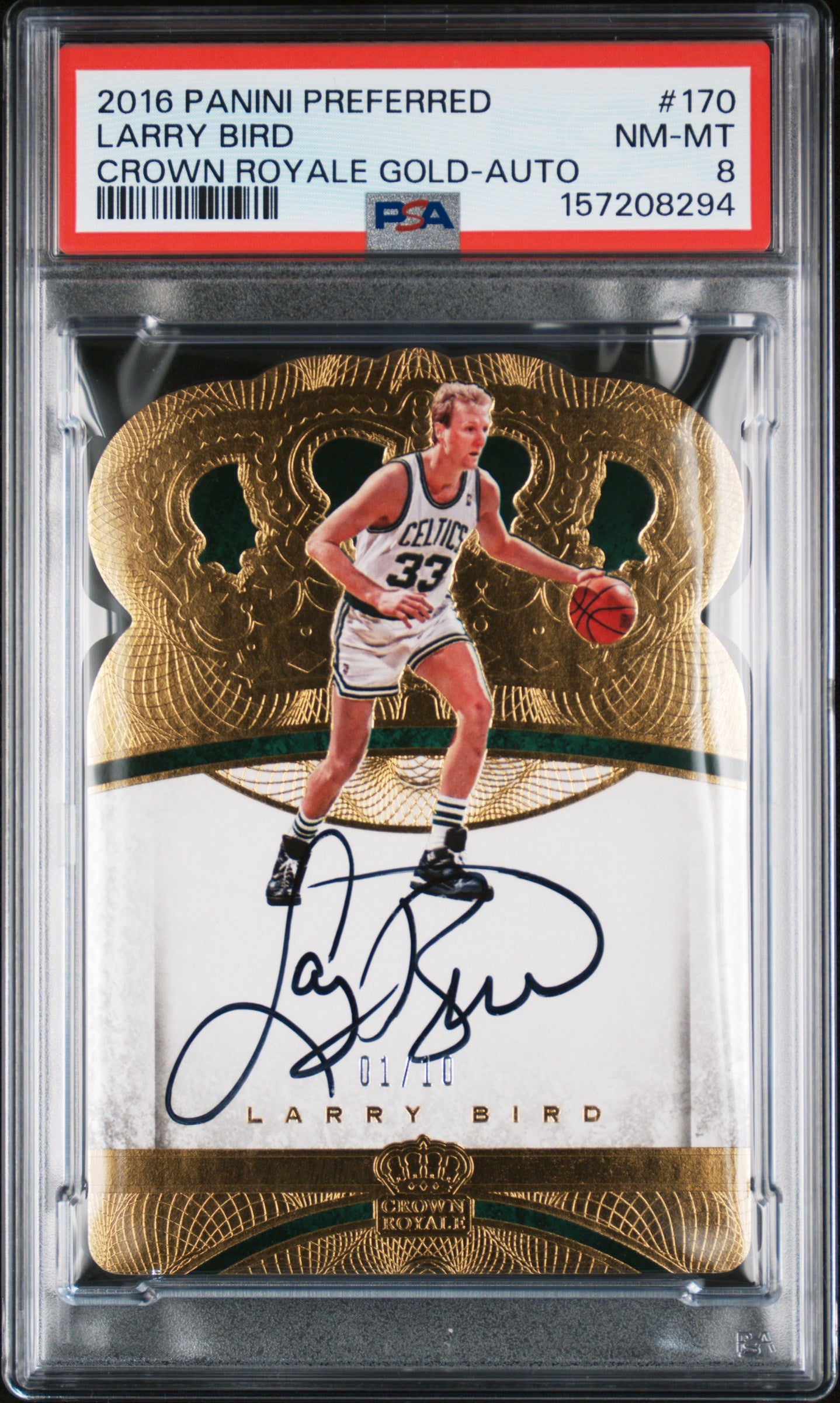 2016 Panini Preferred #170 Larry Bird Crown Royale Gold-Auto PSA 8