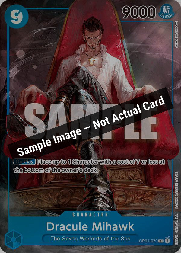 One Piece Card Game,Romance Dawn,Dracule Mihawk (Parallel) - OP01-070,Foil,Near Mint — Sample Image, Not Actual Card
