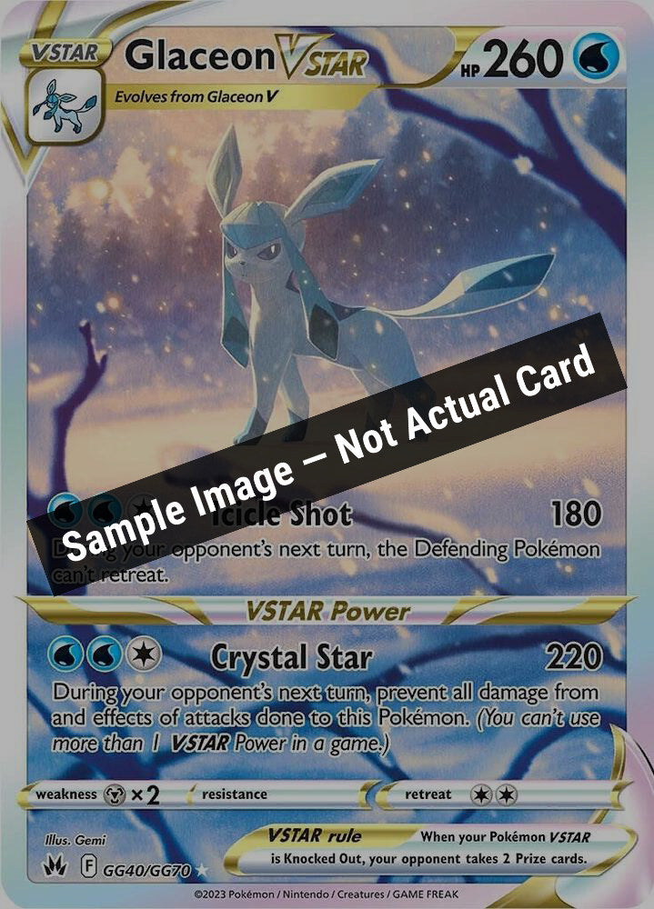 Pokemon,SWSH: Crown Zenith: Galarian Gallery,Glaceon VSTAR - GG40/GG70,Holofoil,Lightly Played — Sample Image, Not Actual Card