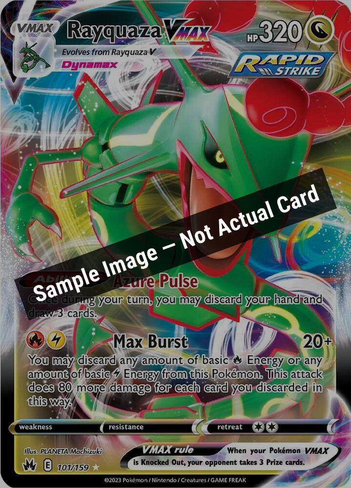 Pokemon,SWSH: Crown Zenith,Rayquaza VMAX (101) - 101/159,Holofoil,Near Mint — Sample Image, Not Actual Card