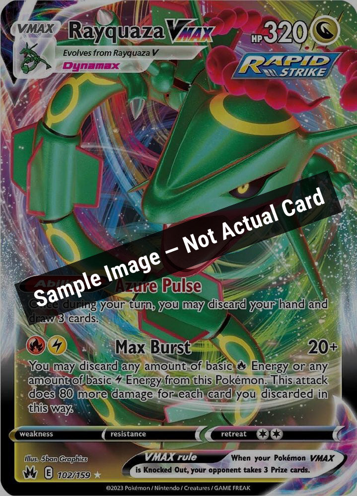 Pokemon,SWSH: Crown Zenith,Rayquaza VMAX (102) - 102/159,Holofoil,Near Mint — Sample Image, Not Actual Card