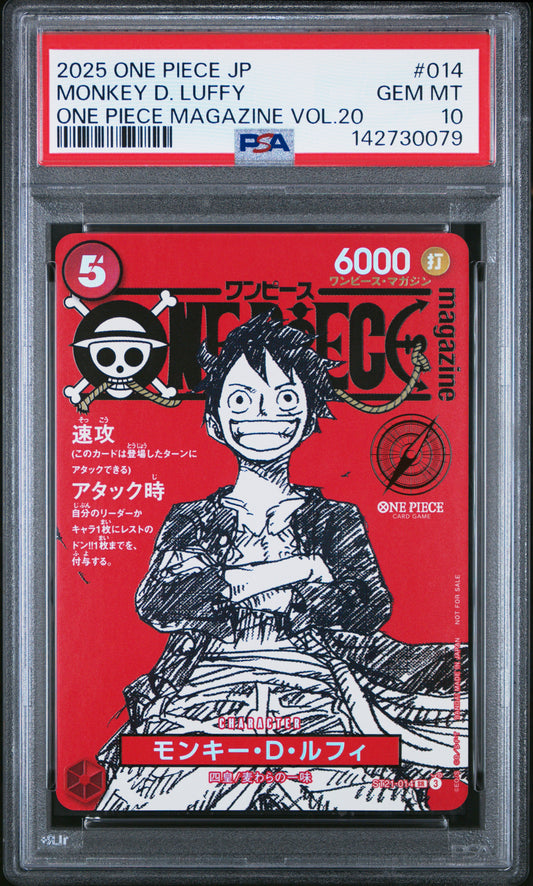 2025 ONE PIECE JAPANESE PROMOS MONKEY D. LUFFY #014 ONE PIECE MAGAZINE VOL.20 PSA 10
