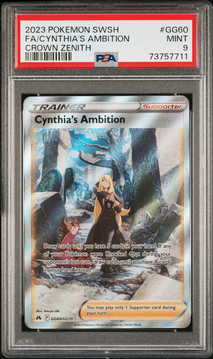 2023 POKEMON SWORD AND SHIELD CROWN ZENITH FA/CYNTHIA'S AMBITION #GG60 CROWN ZENITH PSA 9