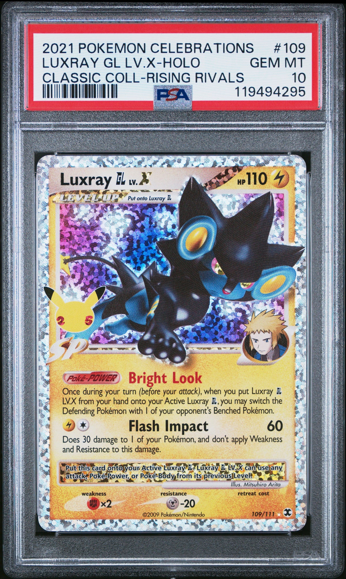 2021 POKEMON CELEBRATIONS CLASSIC COLLECTION LUXRAY GL LV.X-HOLO #109 CLASSIC COLL-RISING RIVALS PSA 10