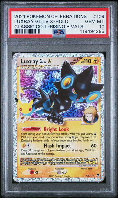 2021 POKEMON CELEBRATIONS CLASSIC COLLECTION LUXRAY GL LV.X-HOLO #109 CLASSIC COLL-RISING RIVALS PSA 10