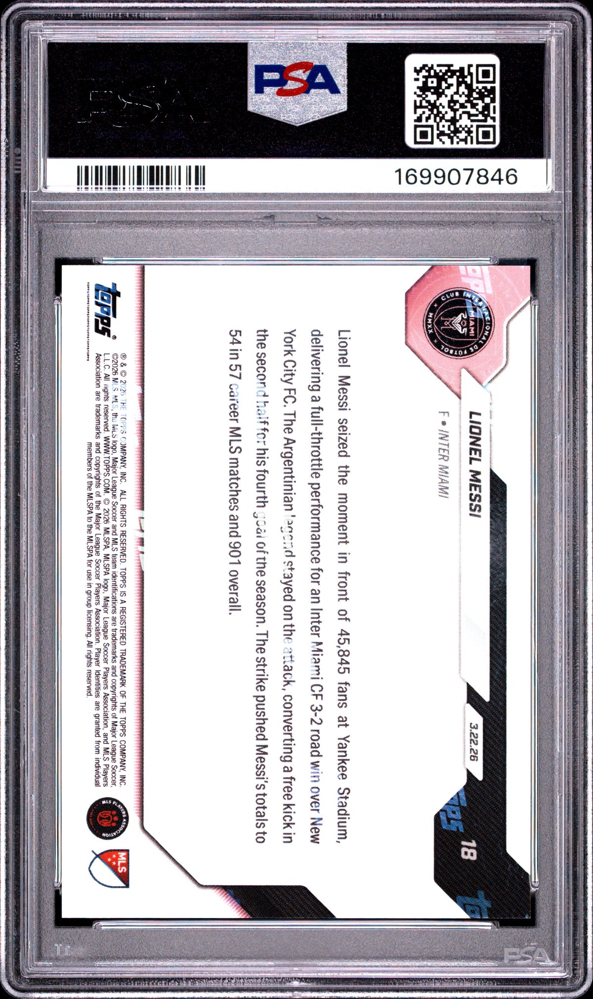 2026 TOPPS NOW MLS LIONEL MESSI #18 PSA 10