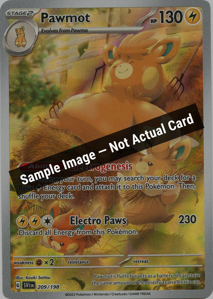 Pokemon,SV01: Scarlet & Violet Base Set,Pawmot - 209/198,Holofoil,Near Mint — Sample Image, Not Actual Card