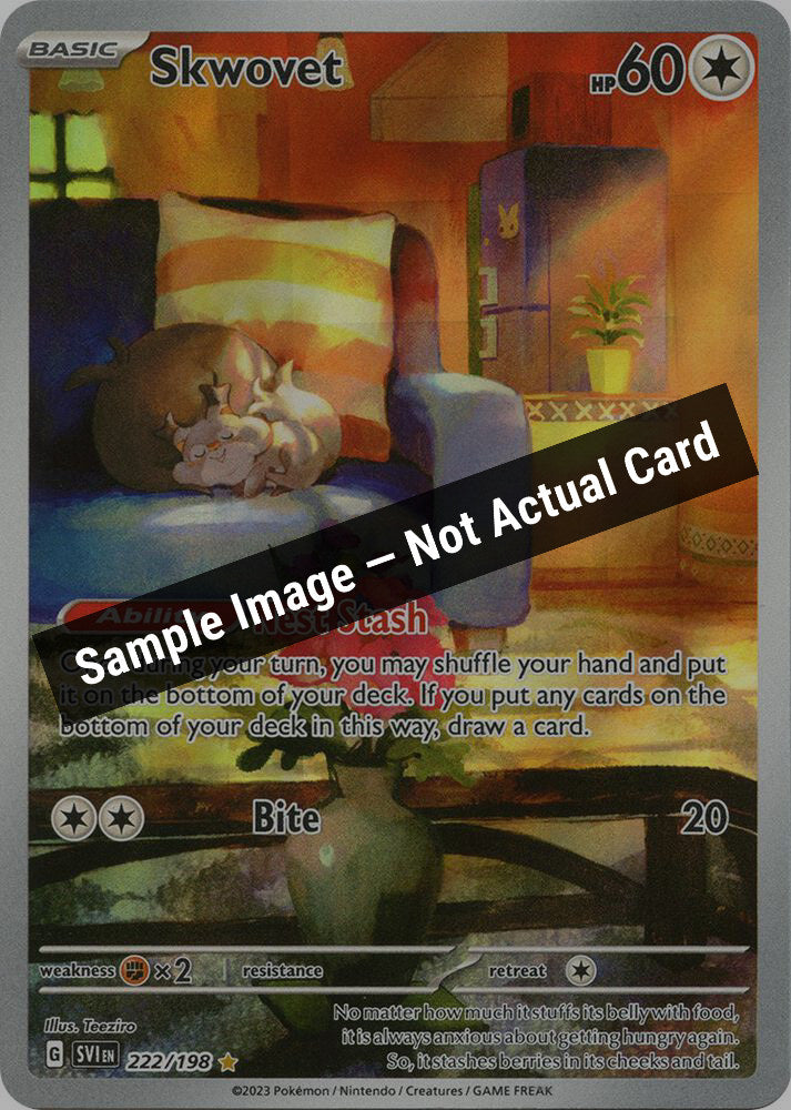 Pokemon,SV01: Scarlet & Violet Base Set,Skwovet - 222/198,Holofoil,Near Mint — Sample Image, Not Actual Card