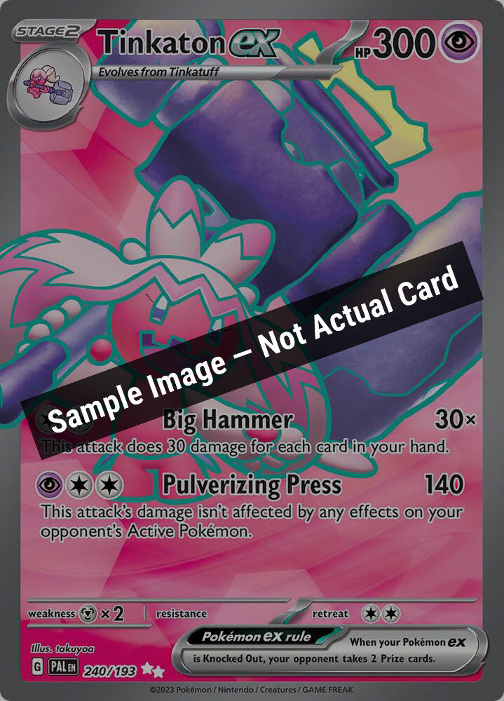 Pokemon,SV02: Paldea Evolved,Tinkaton ex - 240/193,Holofoil,Near Mint — Sample Image, Not Actual Card
