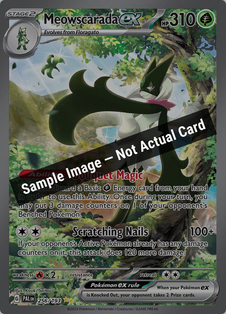 Pokemon,SV02: Paldea Evolved,Meowscarada ex - 256/193,Holofoil,Near Mint — Sample Image, Not Actual Card