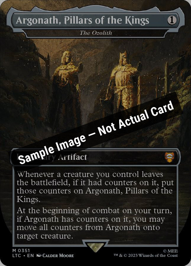 Magic,Commander: The Lord of the Rings: Tales of Middle-earth,Argonath, Pillars of the Kings - The Ozolith (Borderless) - 351,Foil,Near Mint — Sample Image, Not Actual Card