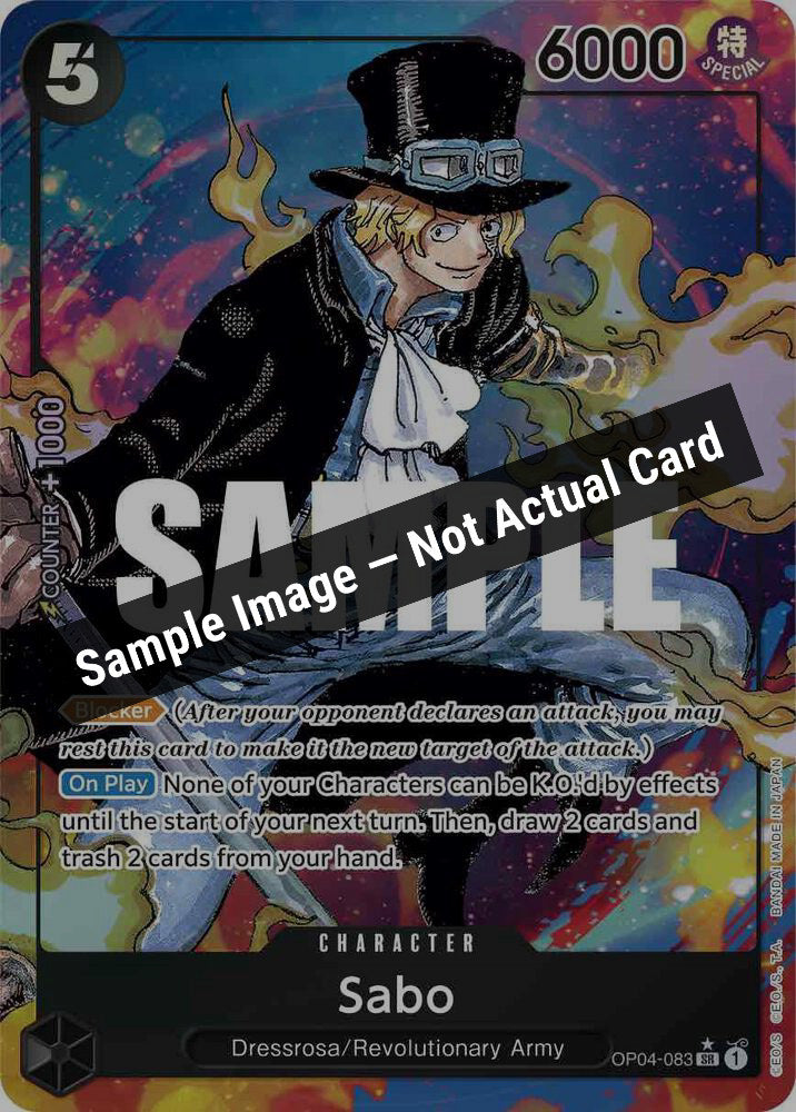 One Piece Card Game,Kingdoms of Intrigue,Sabo (Alternate Art) - OP04-083,Foil,Near Mint — Sample Image, Not Actual Card