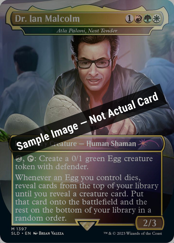 Magic,Secret Lair Drop Series,Dr. Ian Malcolm - Atla Palani, Nest Tender (Rainbow Foil) - 1397,Foil,Near Mint — Sample Image, Not Actual Card