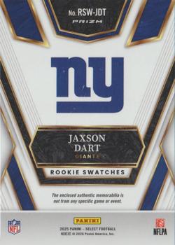 2025 Panini Select #RSW-JDT Jaxson Dart Rookie Swatches Blue Prizm