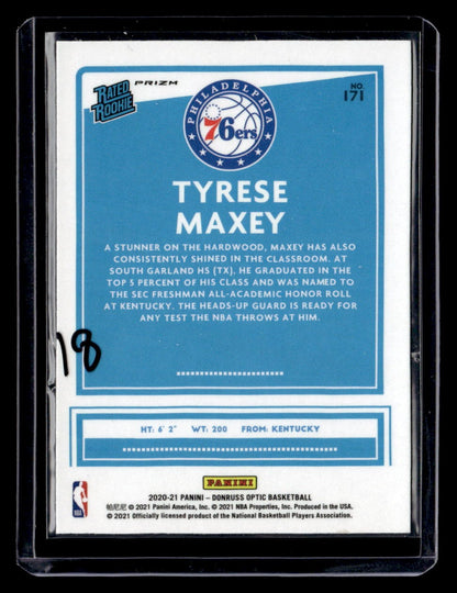 2020-21 Donruss Optic #171 Tyrese Maxey Purple Shock — back