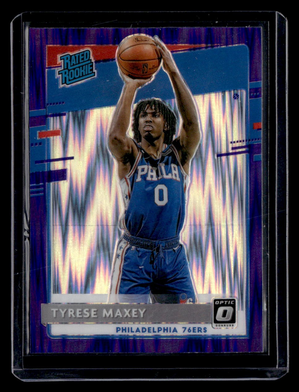 2020-21 Donruss Optic #171 Tyrese Maxey Purple Shock — front