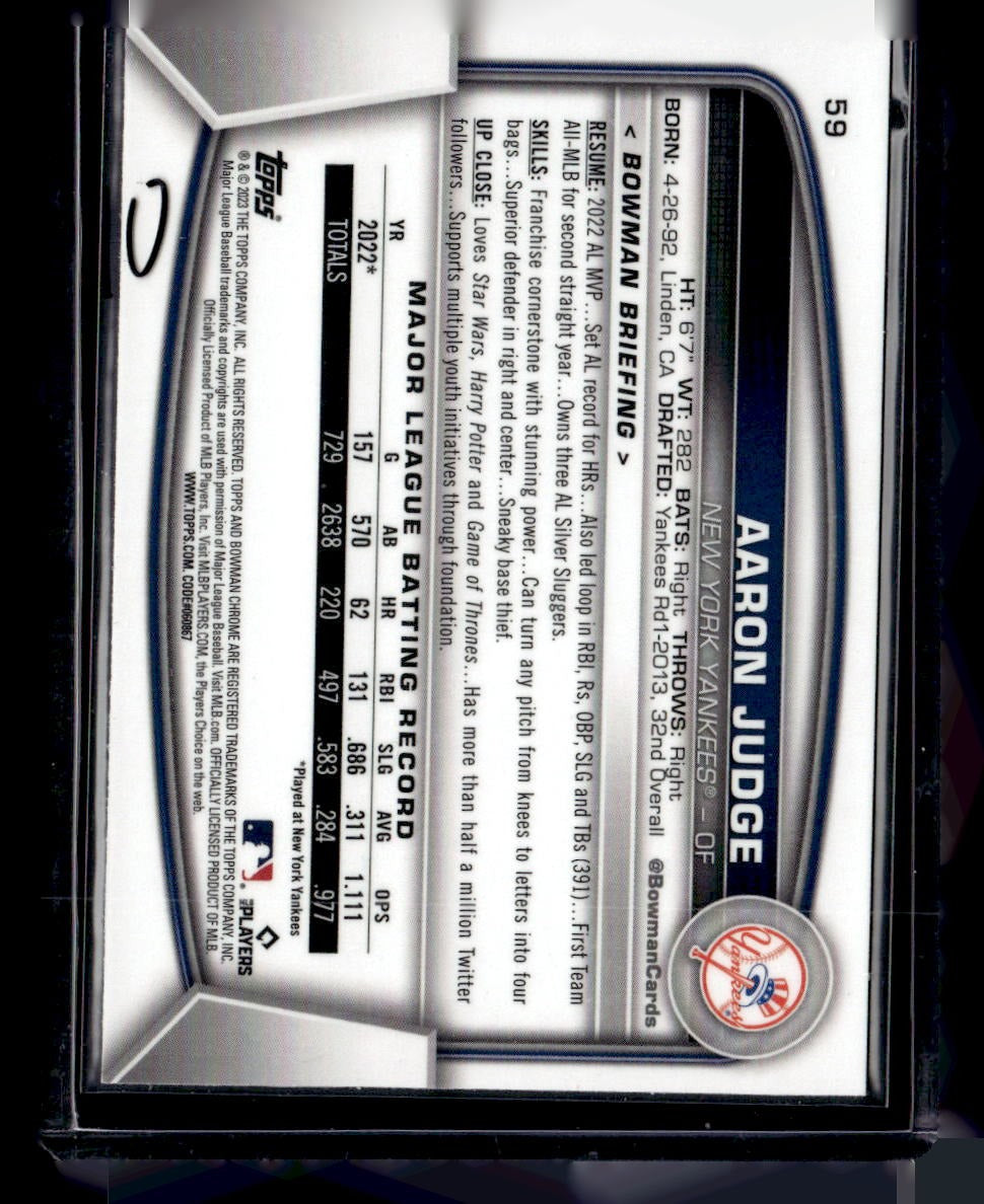 2023 Bowman #59 Aaron Judge Mojo Refractors — back