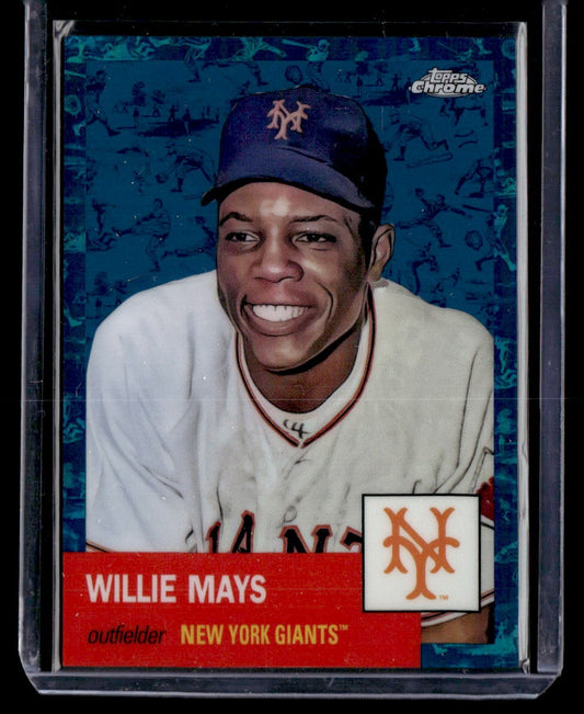 2022 Topps Chrome Platinum Anniversary #24 Willie Mays Blue Mini Refractor #/199 — front