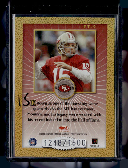 2000 Donruss Elite #PT-5 Joe Montana Passing the Torch #/1500 — back