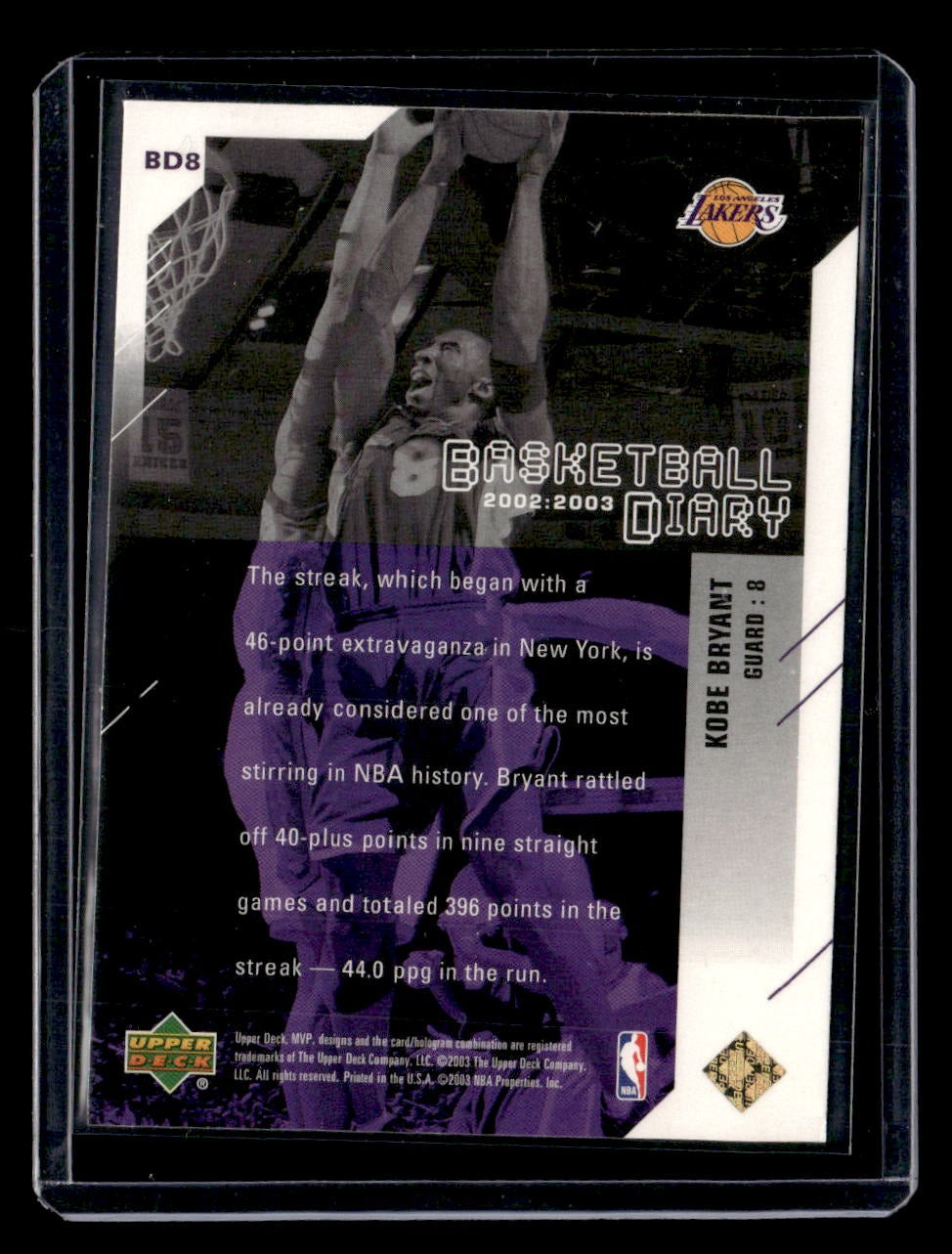 2003-04 Upper Deck MVP #BD8 Kobe Bryant Basketball Diary — back