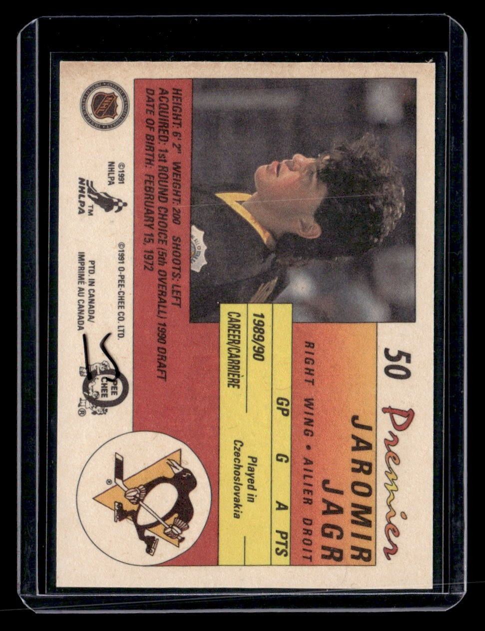 1990-91 O-Pee-Chee Premier #50 Jaromir Jagr — back