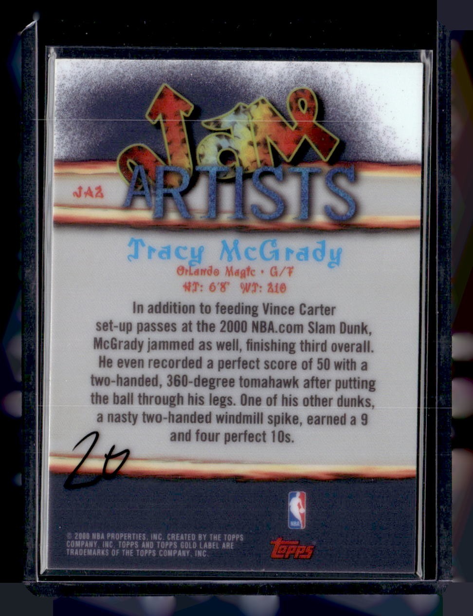 2000-01 Topps Gold Label #JA2 Tracy McGrady Jam Artists — back