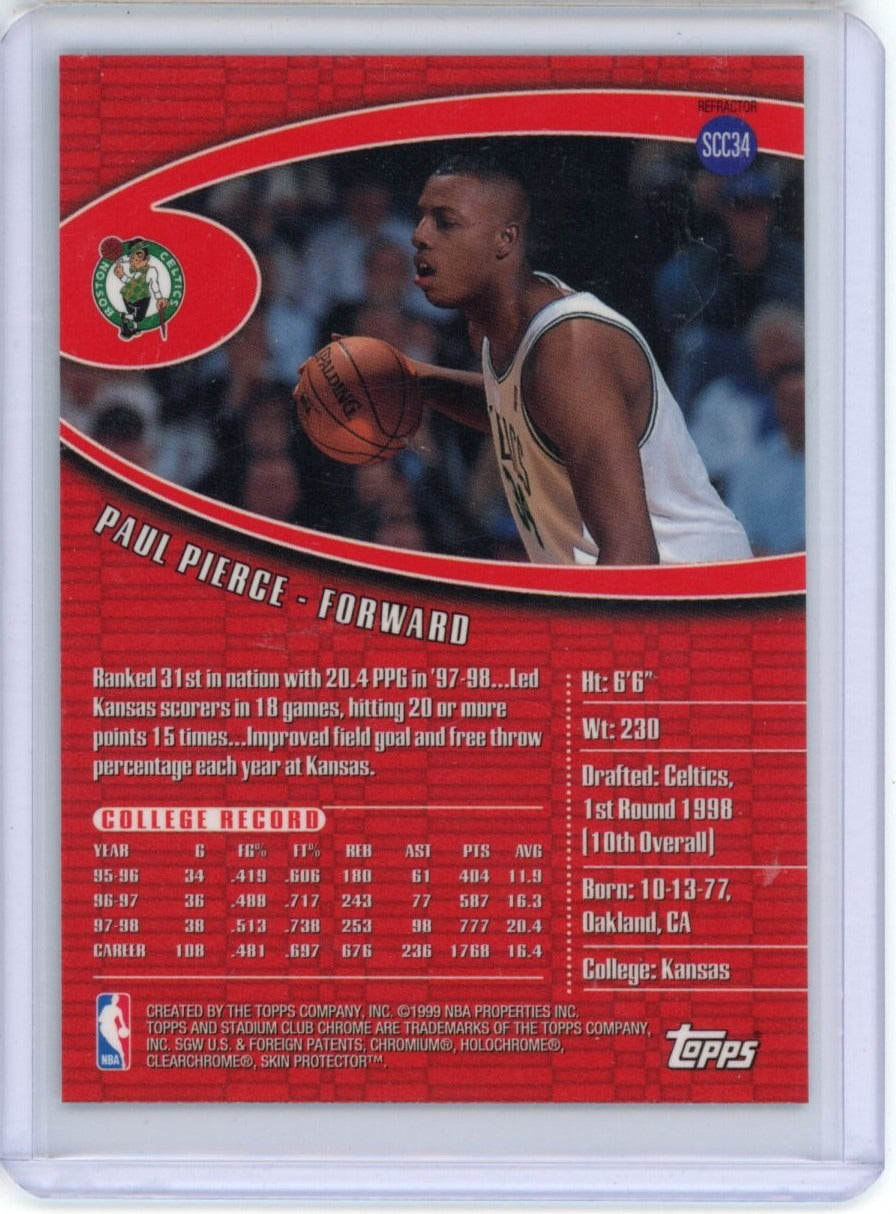 1998-99 Stadium Club #SCC34 Paul Pierce Chrome Refractors — back
