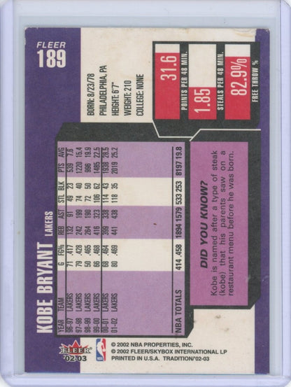 2002-03 Fleer Tradition #189 Kobe Bryant — back