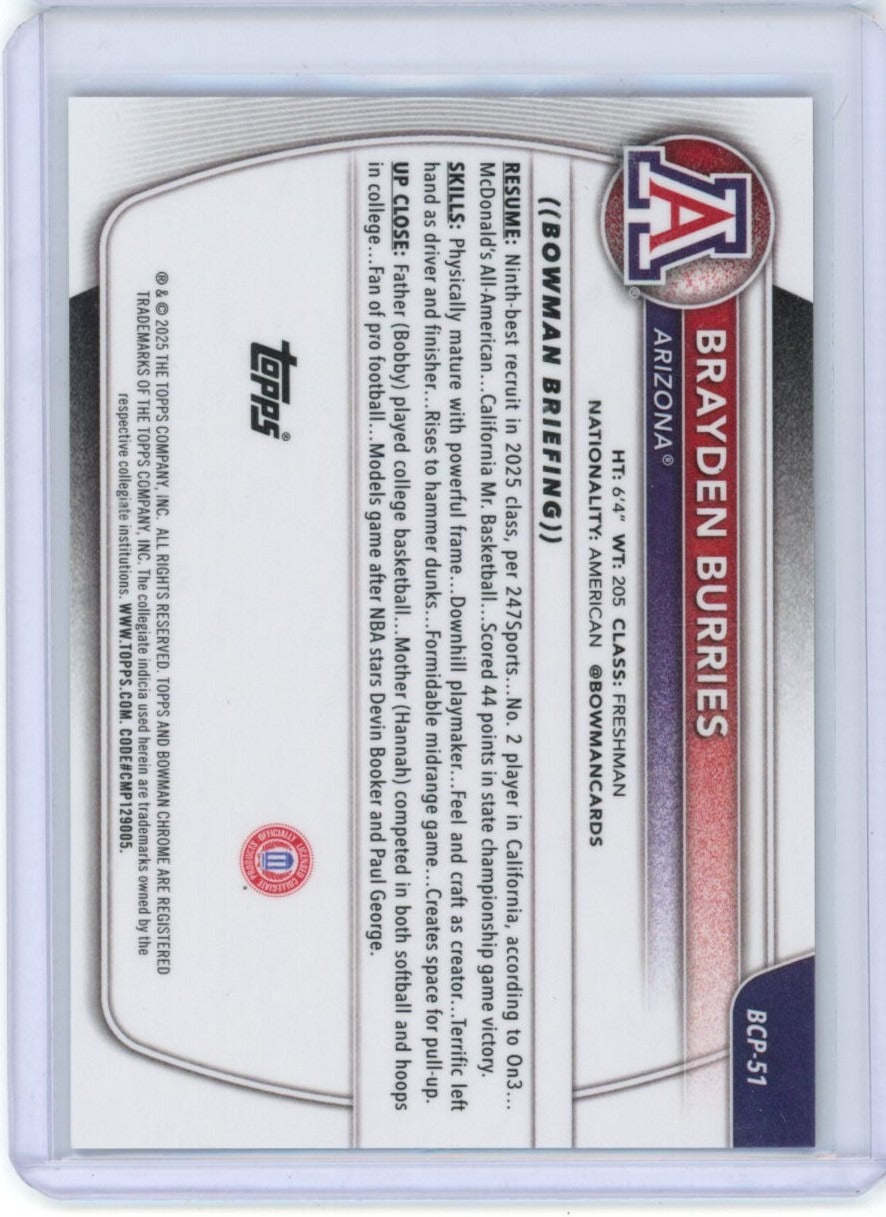2025-26 Bowman #BCP-51 Brayden Burries Chrome Prospects /15 — back