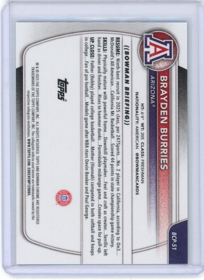 2025-26 Bowman #BCP-51 Brayden Burries Chrome Prospects /15 — back