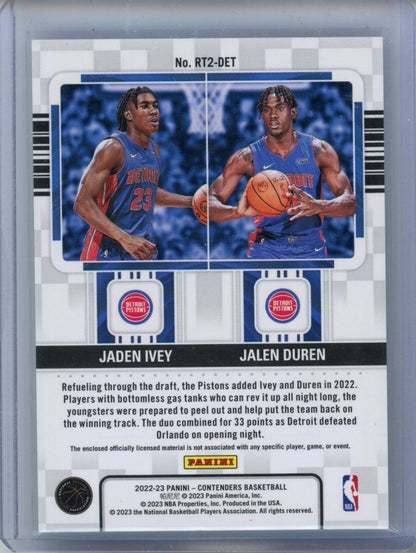 2022-23 Panini Contenders #RT2-DET Jaden Ivey/Jalen Duren Dual Swatches — back