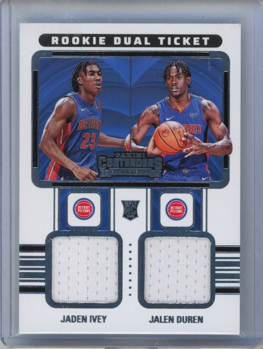 2022-23 Panini Contenders #RT2-DET Jaden Ivey/Jalen Duren Dual Swatches — front