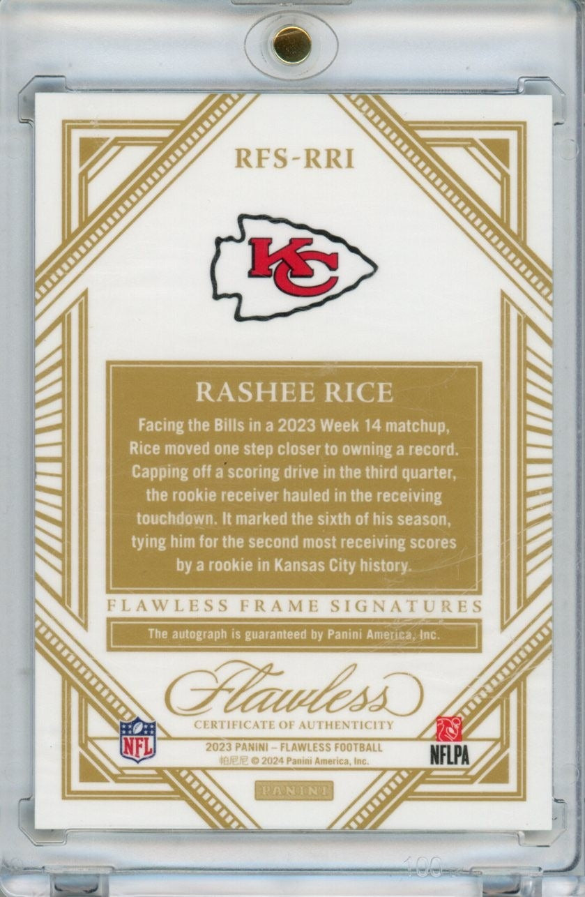 2023 Panini Flawless #RFS-RRI Rashee Rice Rookie Frame Signatures Ruby #/15 — back