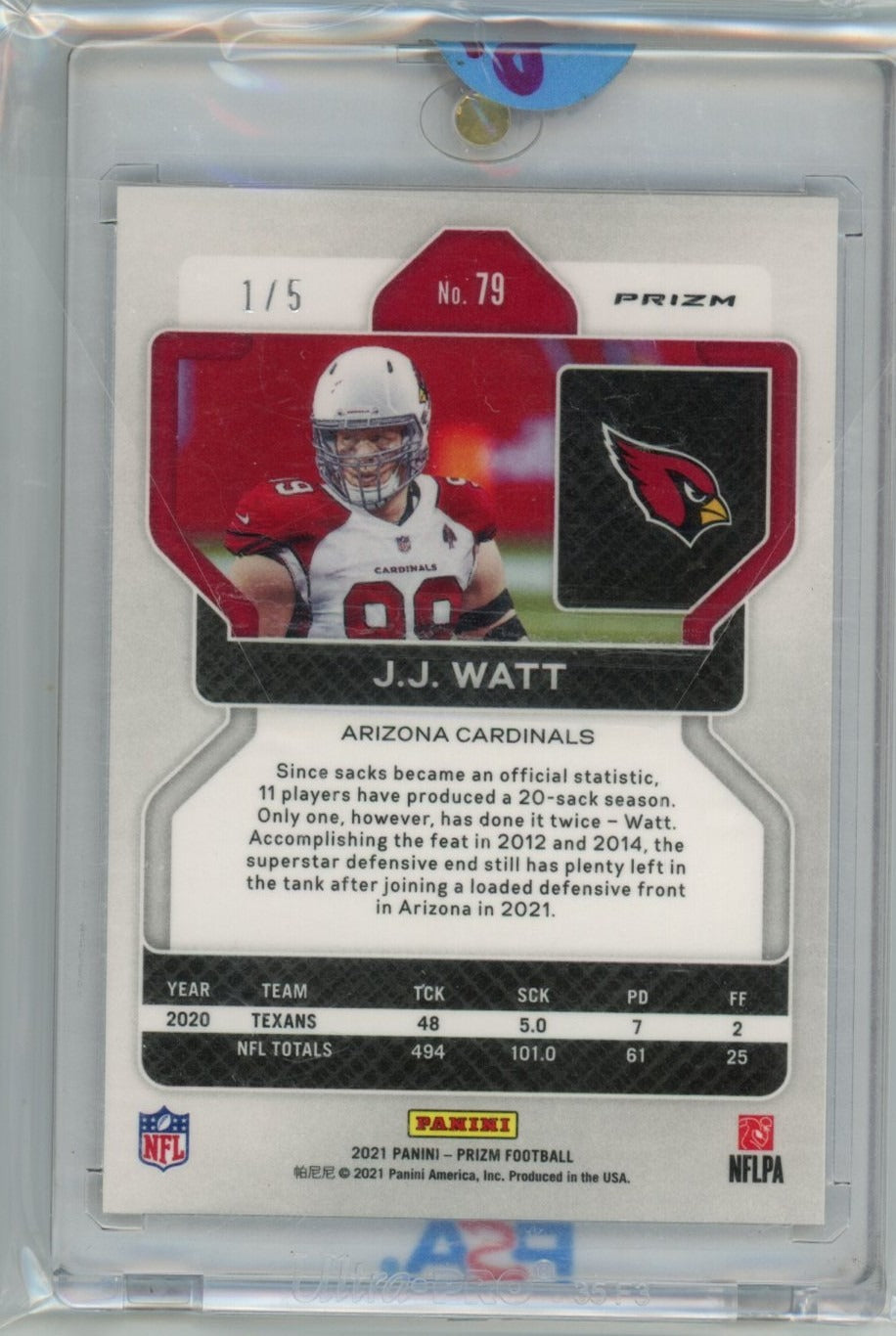 2021 Panini Prizm #79 J.J. Watt /5 — back