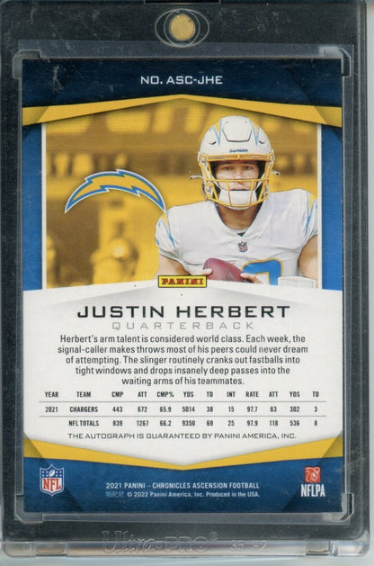 2021 Panini Chronicles #ASC-JHE Justin Herbert Ascension Autographs — back