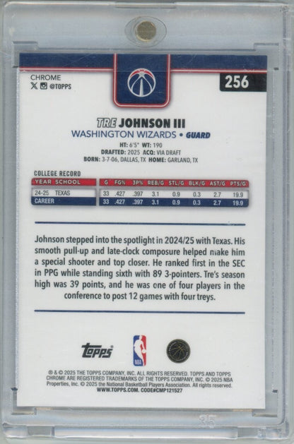 2025-26 Topps Chrome #256 Tre Johnson III — back