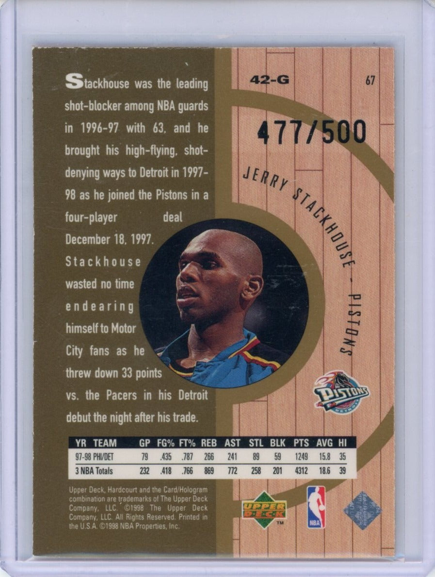 1998 Upper Deck Hardcourt #67 Jerry Stackhouse Home Court Advantage Plus #/500 — back