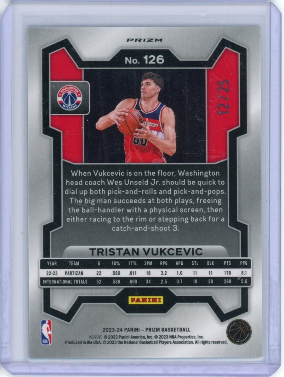 2023-24 Panini Prizm #126 Tristan Vukcevic /25 — back